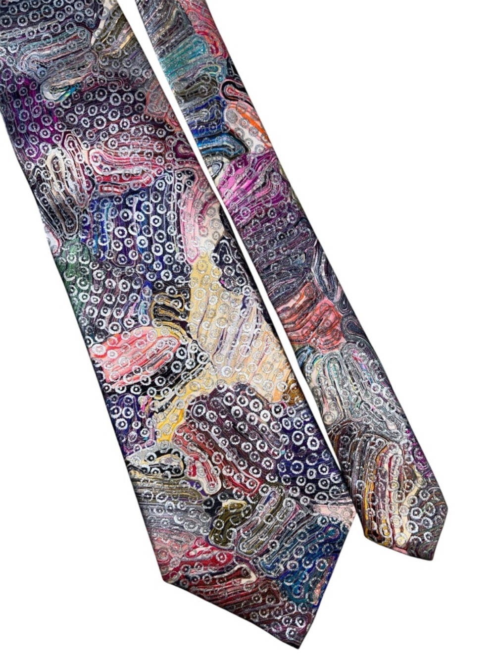 Portofino Marvel 14K Gold Multicolor Abstract Pattern Silk Tie RARE Vintage 60”
